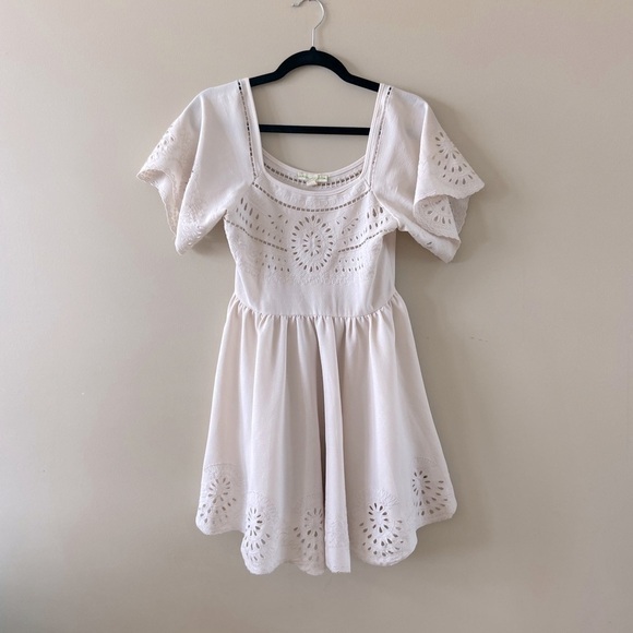Anthropologie Staring at Stars White Eyelet Fit and Flare Boho White Dress Size - Picture 2 of 10